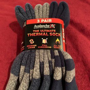 Avalanche Men Ultimate Thermal Crew Sock 6-12 Shoe 3 Pairs Blue Full Cushioning